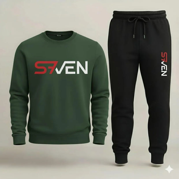 Seven-7 Printed Fleece Sweatshirt Tracksuit for Men