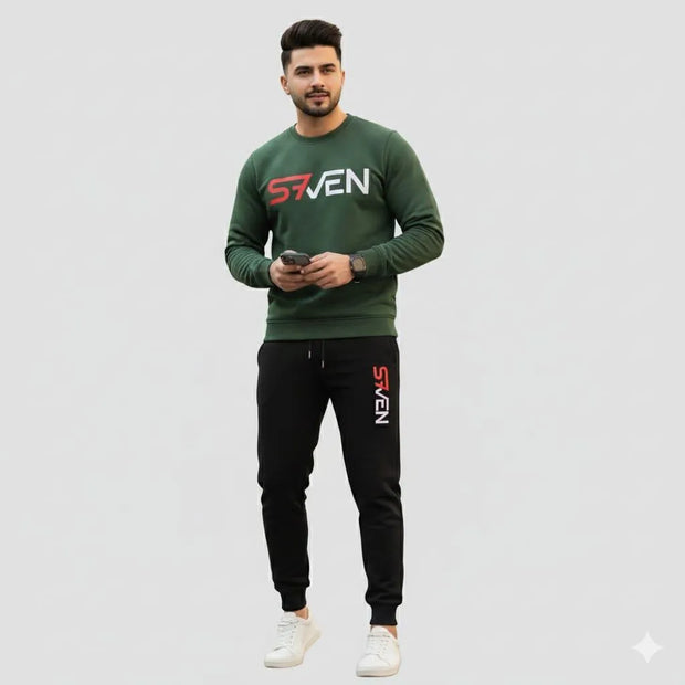 Seven-7 Printed Fleece Sweatshirt Tracksuit for Men
