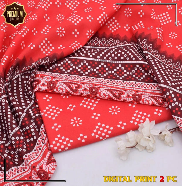 2 Pcs Women's Unstitched Printed Suit