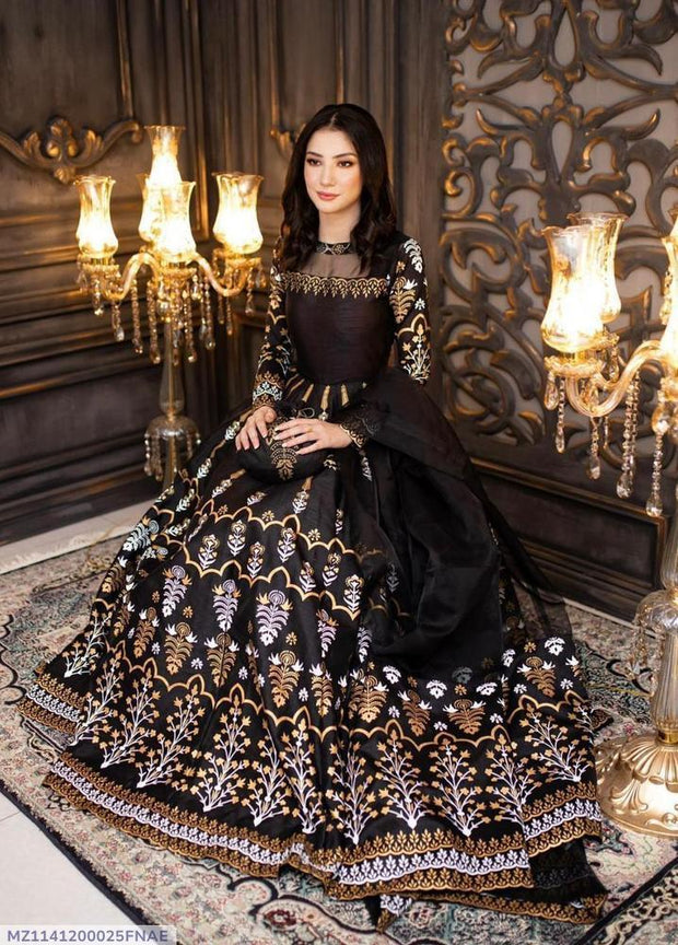 3 Pcs Women’s Stitched Digital Printed Katan Silk Maxi Suit