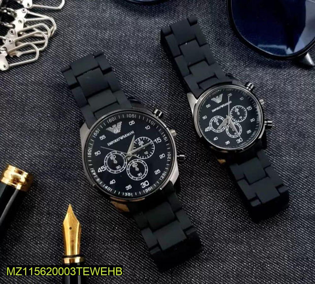 Couple’s Black Chronograph Watch Pair
