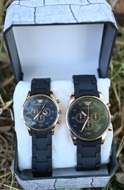 Couple’s Black Chronograph Watch Pair