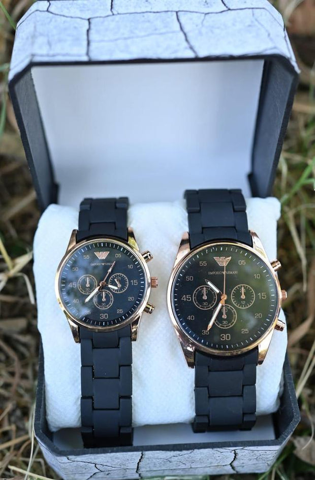 Couple’s Black Chronograph Watch Pair