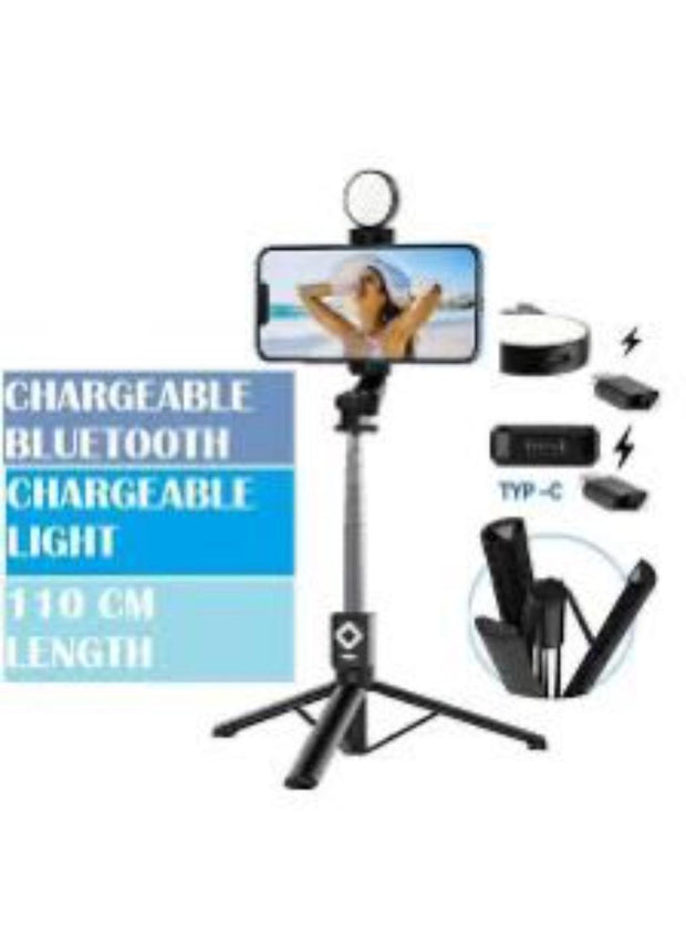 Black Portable Selfie Stick – Adjustable & Lightweight