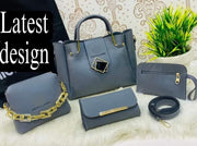 4 Pcs Women's Plain PU Leather Handbag Set