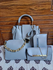 4 Pcs Women's Plain PU Leather Handbag Set