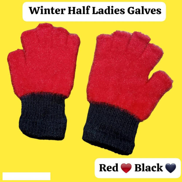 Cozy Red Wool Fingerless Gloves – 2 Pcs Set