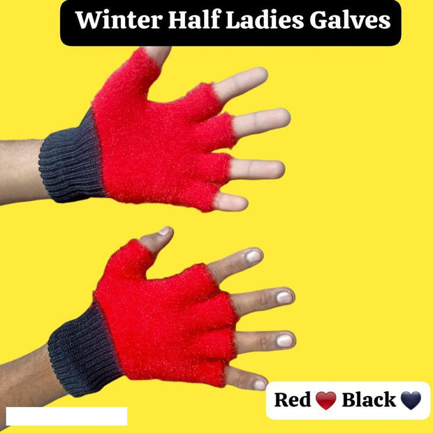 Cozy Red Wool Fingerless Gloves – 2 Pcs Set