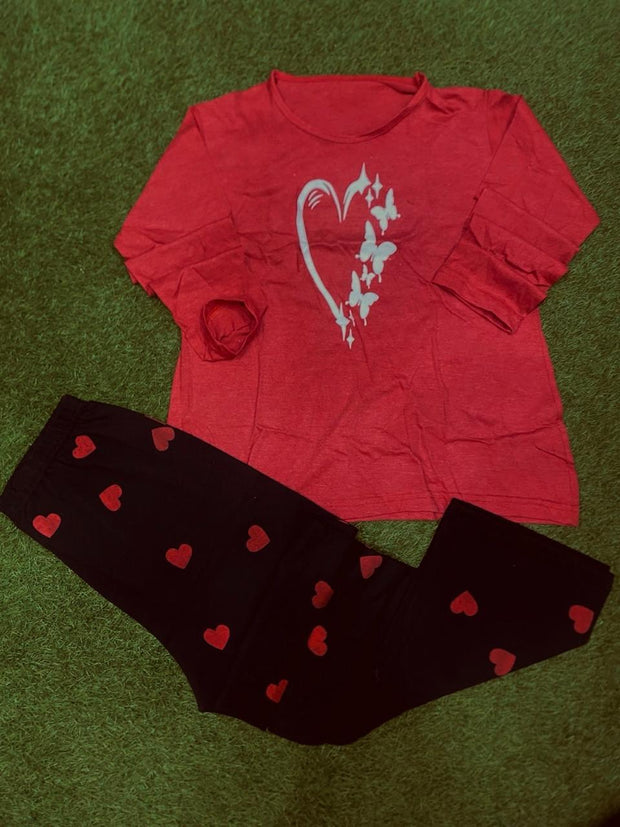 2 Pcs Women's Printed Stitched Nightwear Set