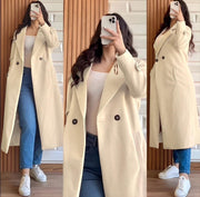 Women's Plain Stitched Fleece Trench Coat – 1 Piece (Beige)