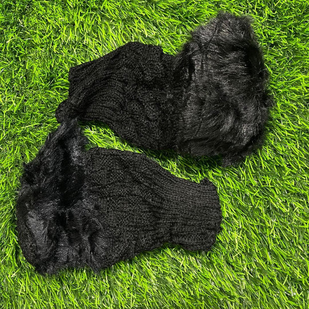 Warm Fur-Lined Fingerless Gloves for Women – 1 Pair