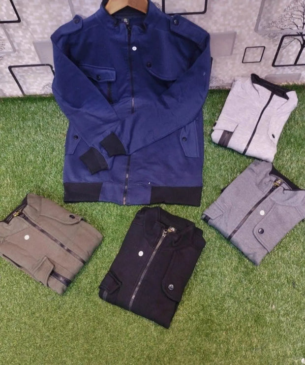 1 Pc Men's Fleece Plain Bomber Jacket