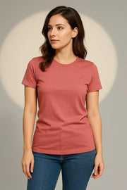 Women's Dusty Rose Crew Neck Soft Cotton T-Shirt – EW-001139