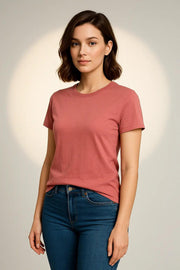 Women's Dusty Rose Crew Neck Soft Cotton T-Shirt – EW-001139