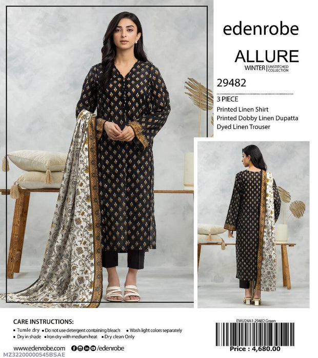 3-Piece Women’s Unstitched Linen Printed Suit