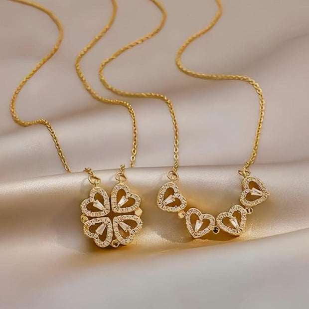 Magnetic Heart Clover Pendant Necklace 💫