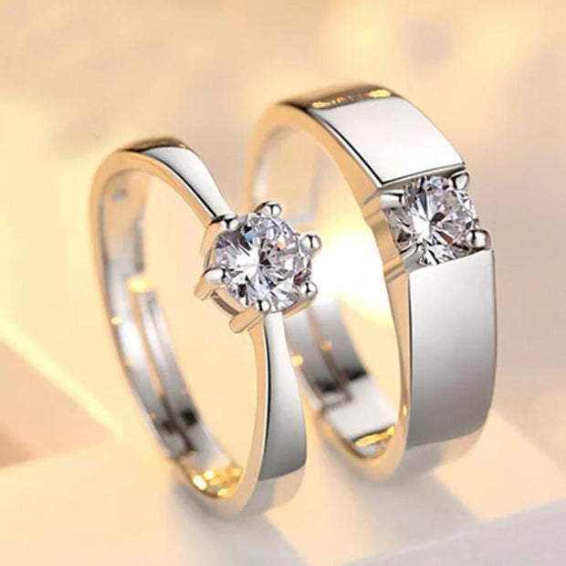 Elegant Couple’s Ring Set – Silver Finish | 2 Pcs Easy Fit