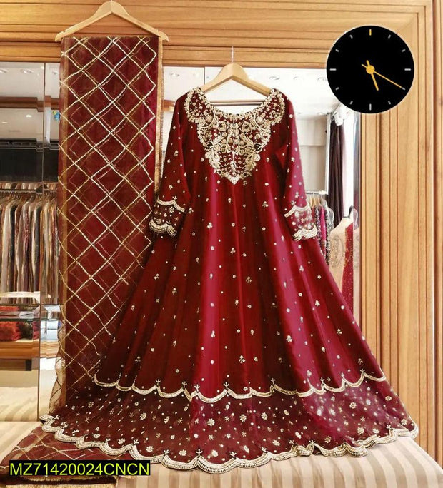 3 Pcs Women’s Stitched Embroidered Shamoz Silk Maxi