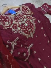 3 Pcs Women’s Stitched Embroidered Shamoz Silk Maxi