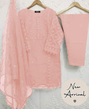 Stitched Organza Suit for Women – 3 Piece with Exquisite Embroidered Detailing