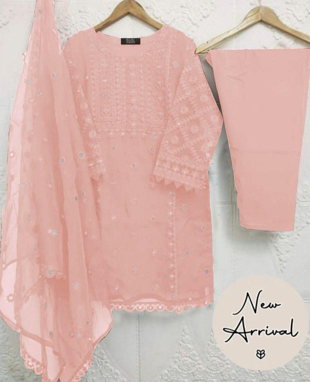 Stitched Organza Suit for Women – 3 Piece with Exquisite Embroidered Detailing
