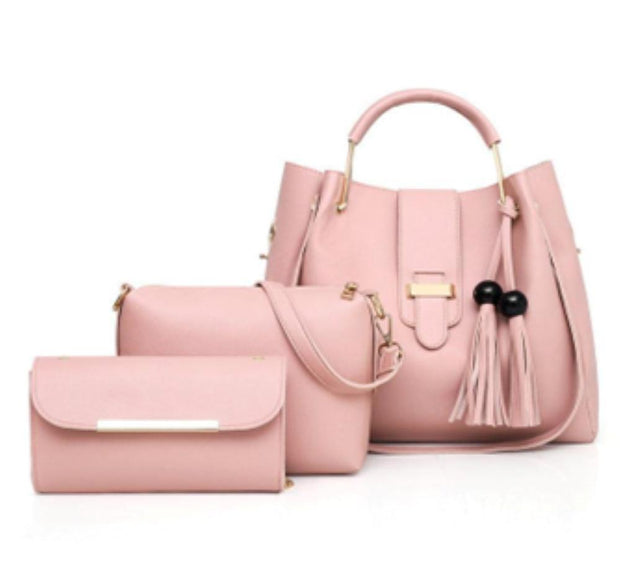 3 Pcs Women's Plain PU Leather Handbag Set